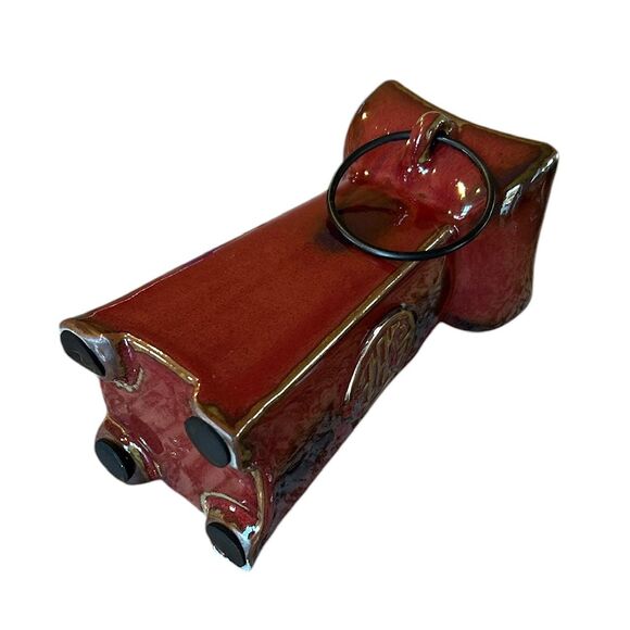 Red Ceramic Asian Themed Candle Holder with Black Metal Rings - Picture 6 of 6